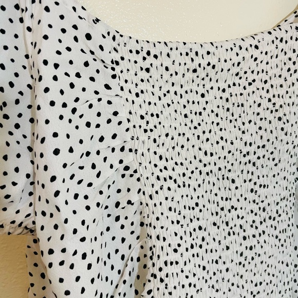 H&M L White Polka Dot Puff Sleeve Crop Top - Picture 7 of 9